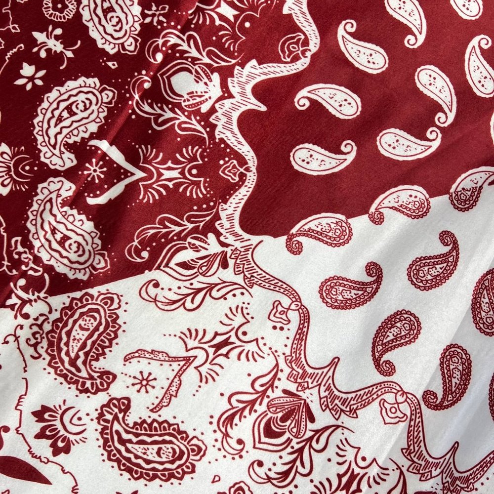 NEW Burgundy Ivory Paisley Floral Printed Square Silky Scarf Wrap - Picture 3 of 9